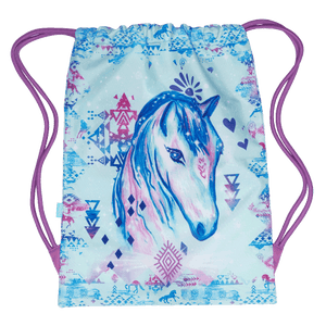 Front view of large Spencil Aztec Horse drawstring bag