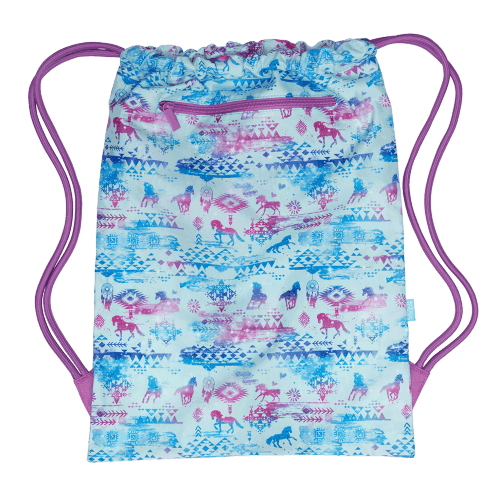 Back view of large Spencil Aztec Horse drawstring bag