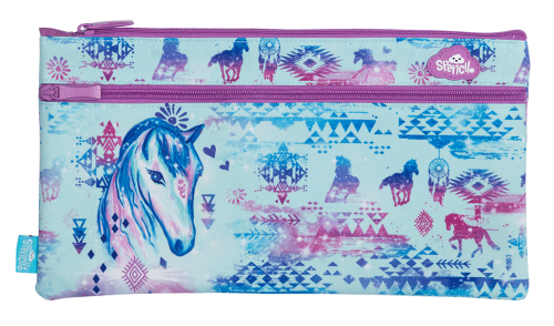Front view of Twin Zip Spencil Aztec Horse Pencil Case