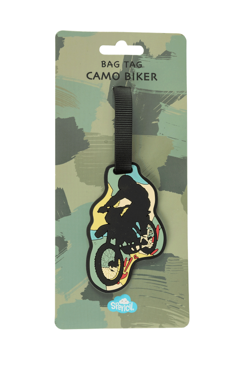 Front view of Spencil Camo Biker Bag Tag