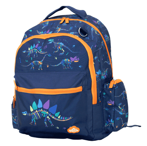 Left side view of small spencil dino bones back pack