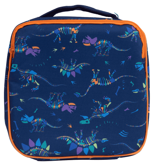 Back view of small Spencil Dino Bones lunch bag including chill pack