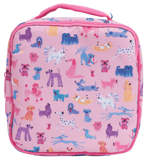 Back view of small Spencil Doodle Dogs lunch bag including chill pack