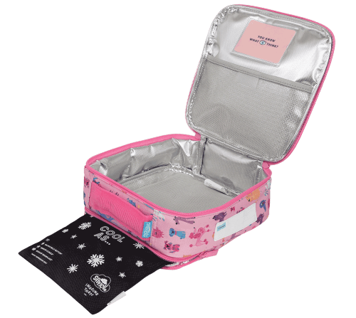 Open view of small Spencil Doodle Dogs lunch bag including chill pack