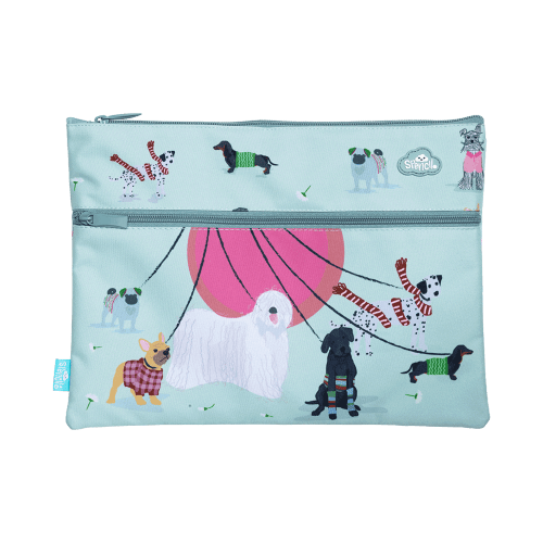 Front view of A4 Twin Zip Spencil Pooches on Parade Pencil Case