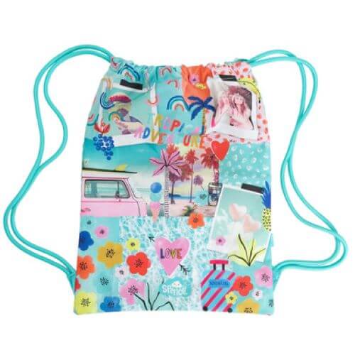 Front view of large Spencil Tropical Adventure drawstring bag