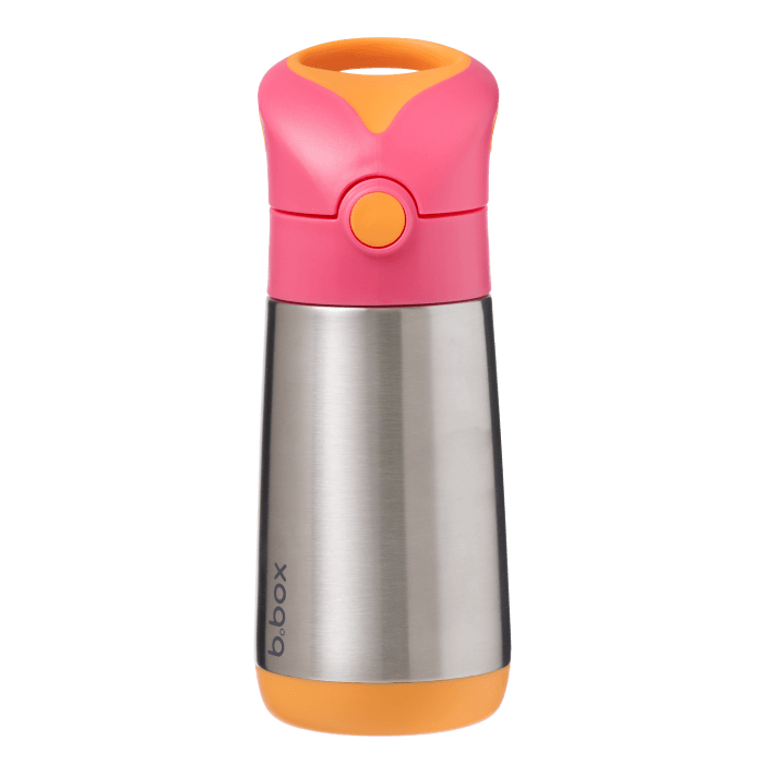 Front view of small b.box strawberry shake insulated water bottle 350ml