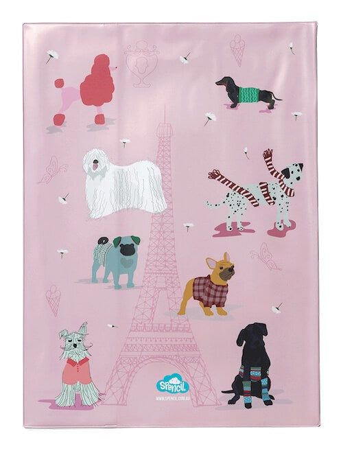 Front view of Scrapbook Spencil Pooches on Parade Pink Book Cover